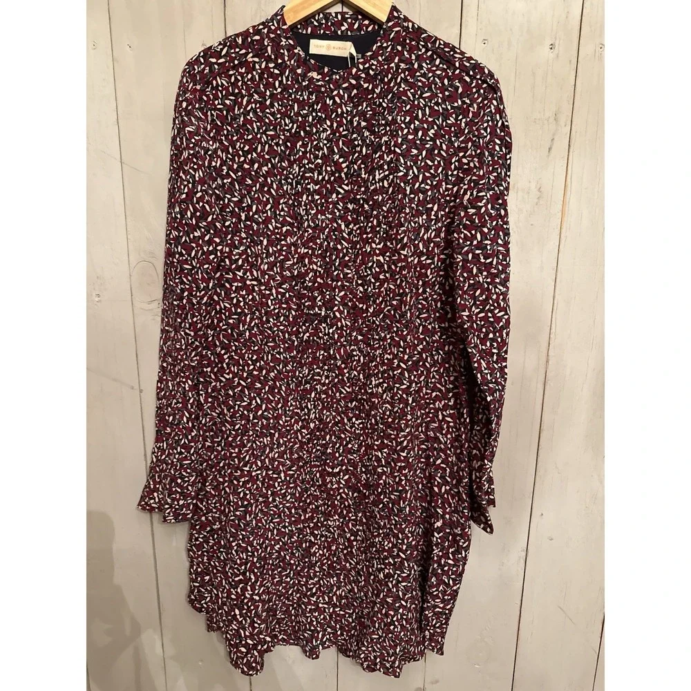Tory Burch Red Agate‎ Confetti Print Silk Shirt Dress 6 Boho NWT 450$